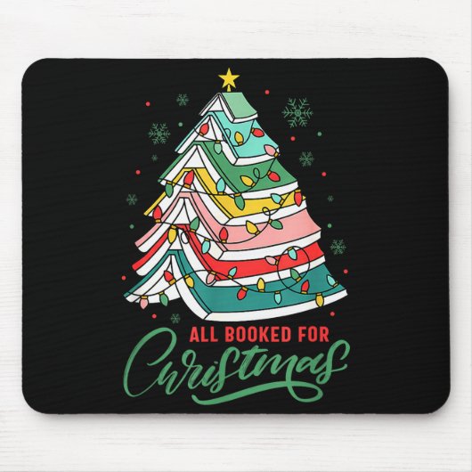 All Booked For Christmas Book Xmas Tree Lights Rea マウスパッド (正面)