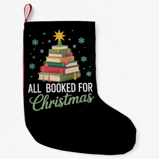 All Booked For Christmas Tree Books Teacher Xmas スモールクリスマスストッキング (正面)