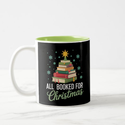 All Booked For Christmas Tree Books Teacher Xmas  ツートーンマグカップ (左)