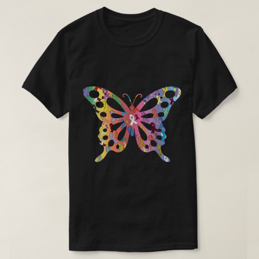 All Cancer Matters Awareness Butterfly All Ribbons Tシャツ (デザイン正面)