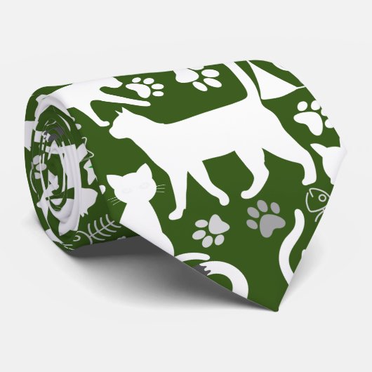All Cats pattern.w.bx4 D Green BG ネクタイ (ロール)