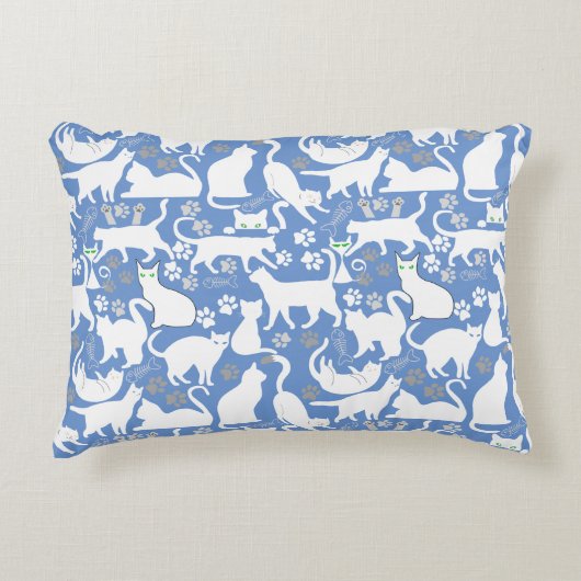 All Cats pattern.w.bx4 L Blue BG アクセントクッション (正面)