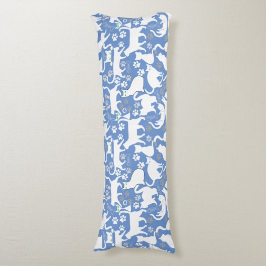 All Cats pattern.w.bx4 L Blue BG ボディピロー (正面縦)