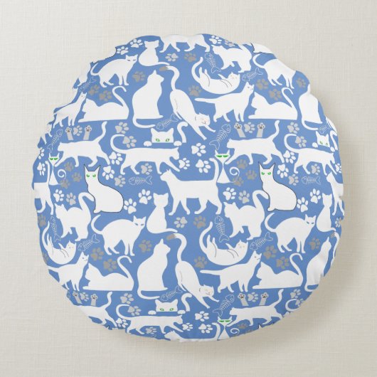All Cats pattern.w.bx4 L Blue BG ラウンドクッション (正面)