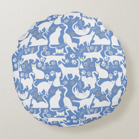 All Cats pattern.w.bx4 L Blue BG ラウンドクッション (裏面)