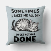 "All Day Doing Nothing" Funny Lazy Cat クッション (裏面)