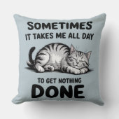 "All Day Doing Nothing" Funny Lazy Cat クッション (正面)