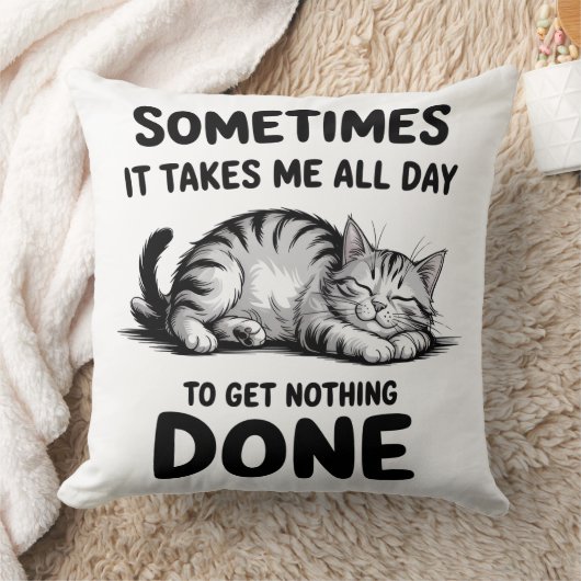 "All Day Doing Nothing" Funny Lazy Cat クッション (ブランケット)