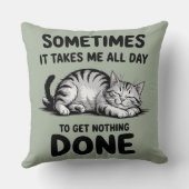 "All Day Doing Nothing" Funny Lazy Cat クッション (裏面)
