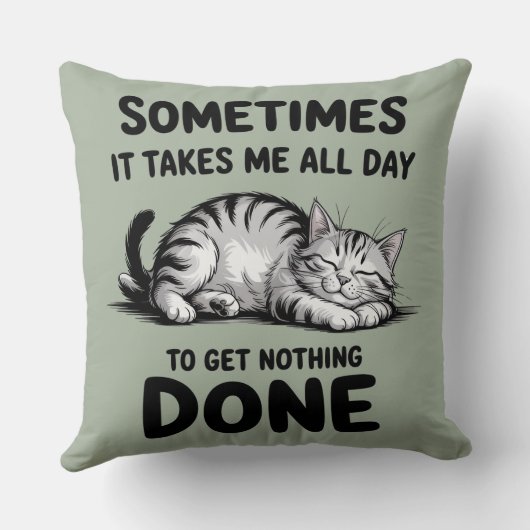 "All Day Doing Nothing" Funny Lazy Cat クッション (裏面)