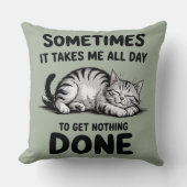"All Day Doing Nothing" Funny Lazy Cat クッション (正面)