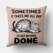 "All Day Doing Nothing" Funny Lazy Cat クッション (裏面)