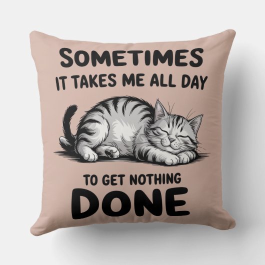 "All Day Doing Nothing" Funny Lazy Cat クッション (裏面)