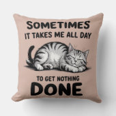 "All Day Doing Nothing" Funny Lazy Cat クッション (正面)