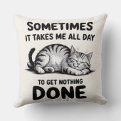 "All Day Doing Nothing" Funny Lazy Cat クッション (裏面)