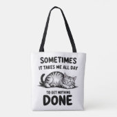 "All Day Doing Nothing" Funny Lazy Cat トートバッグ (裏面)