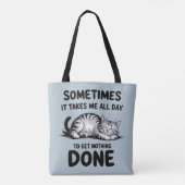 "All Day Doing Nothing" Funny Lazy Cat トートバッグ (裏面)