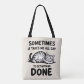 "All Day Doing Nothing" Funny Lazy Cat トートバッグ (裏面)