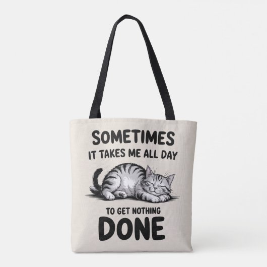 "All Day Doing Nothing" Funny Lazy Cat トートバッグ (裏面)