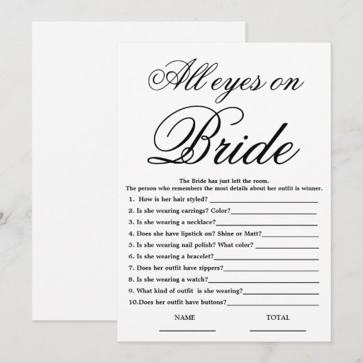 All eyes on Bride Simple Bridal Shower Game 招待状 (正面/裏面)