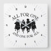 ALL FOR ONE THREE MUSKETEERS DUMAS スクエア壁時計 (正面)
