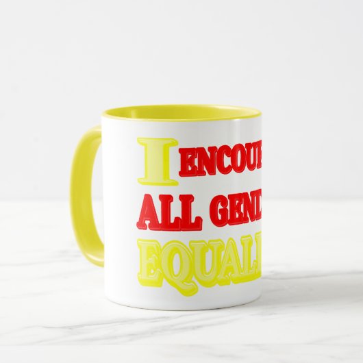 "ALL GENDERS EQUALITY"式デザイン。買今 マグカップ (正面左)