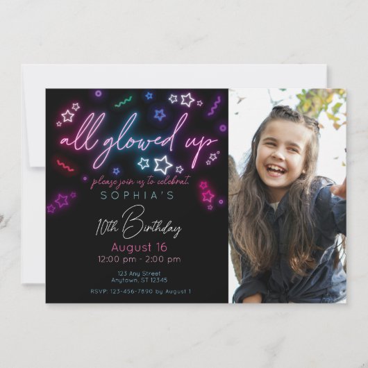 All Glowed Up Glow in the Dark Birthday Invitation 招待状 (正面)