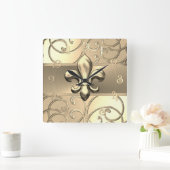 All Gold Filigree Swirls Fleur de Lis スクエア壁時計 (ホーム)