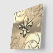 All Gold Filigree Swirls Fleur de Lis スクエア壁時計 (傾斜)