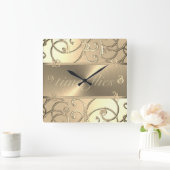All Gold Time Flies Clock スクエア壁時計 (ホーム)