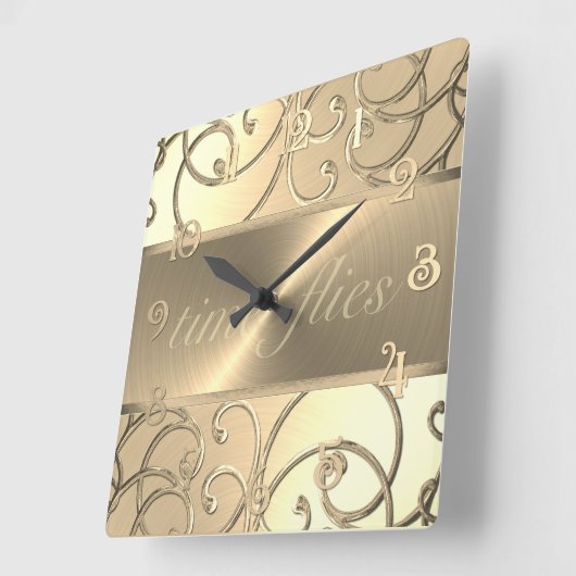 All Gold Time Flies Clock スクエア壁時計 (傾斜)