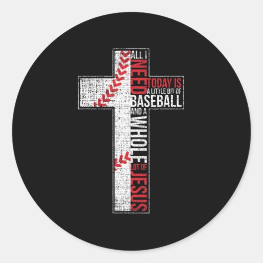All I Need Is Baseball & Jesus Christian Cross Fai ラウンドシール (正面)