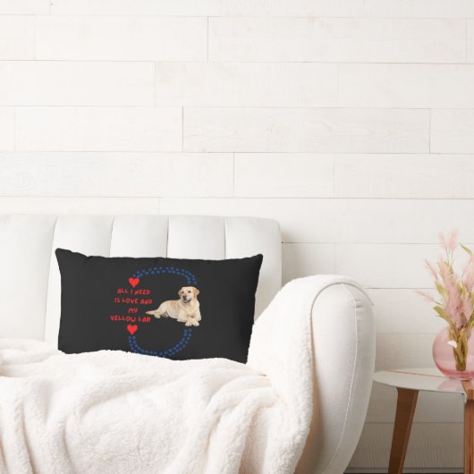 All I Need Is LOVE and a Yellow Lab Lumbar Pillow ランバークッション (ソファ)