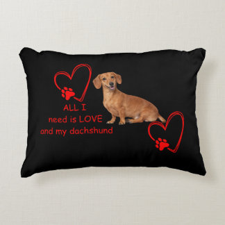 All I Need Is Love and My Dachshund Throw Pillow アクセントクッション