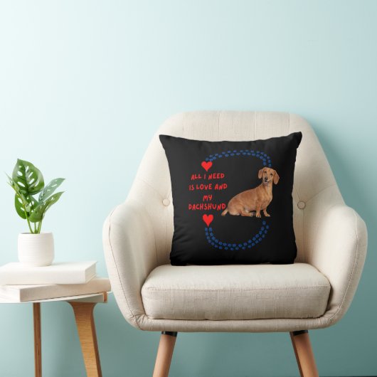 All I Need Is Love and My Dachshund Throw Pillow クッション (椅子)