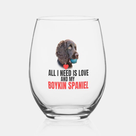 All I Need is Love-Customized Boykin Spaniel  ステムなしワイングラス (正面)