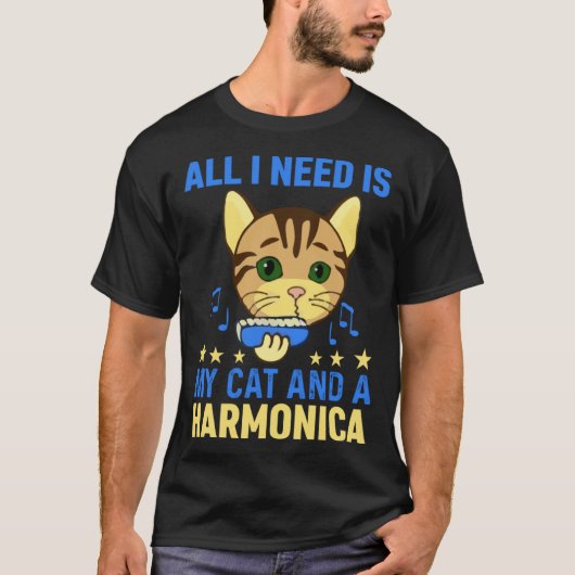 All I Need Is My Cat And A Harmonica Harmonicist & Tシャツ (正面)