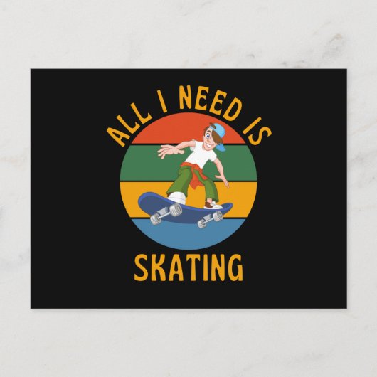 All I Need Is Skating Skater Life Retro ポストカード (正面)