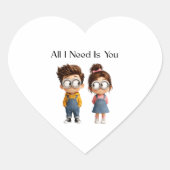 All I need Is You | かわいいキャラクターの男女 ハートシール (正面)