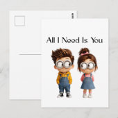 All I need Is You | かわいいキャラクターの男女 ポストカード (正面/裏面)