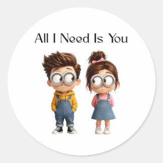 All I need Is You | かわいいキャラクターの男女 ラウンドシール