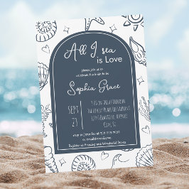 All I Sea is Love ネイビーブルー シェル ドゥードゥル 招待状