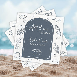 All I Sea is Love ネイビーブルー シェル ドゥードル スタンダードランチョンナプキン