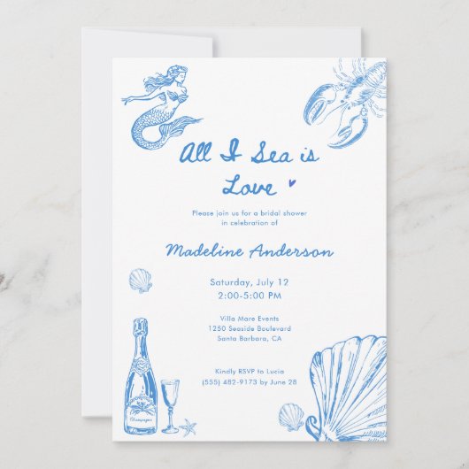 All I Sea Is Love Blue Coastal Bridal Shower 招待状 (正面)