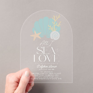 All I Sea is Love Blue Seashells Bridal Shower アクリル招待状