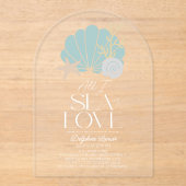 All I Sea is Love Blue Seashells Bridal Shower アクリル招待状 (正面)