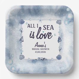 all I Sea Is Love Bridal Shower Watercolor Seashe ペーパープレート