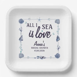 all I Sea Is Love Bridal Shower Watercolor Seashe ペーパープレート