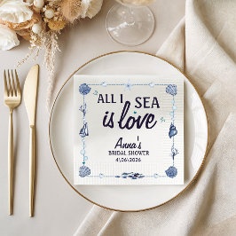 All I Sea Is Love Bridal Shower Watercolor Seashel スタンダードカクテルナプキン
