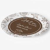 All I Sea is Love Brown Seashells Doodles ペーパープレート (アングル)